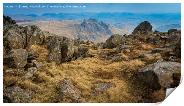 View of The Langdale Pikes, Lake District Print by Greg Marshall