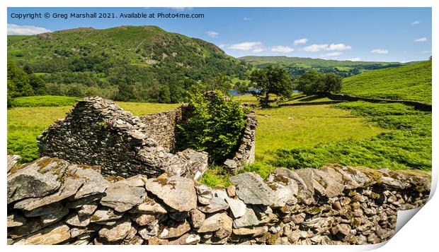 Ruined Barn, Rydal Water Lake District Print by Greg Marshall