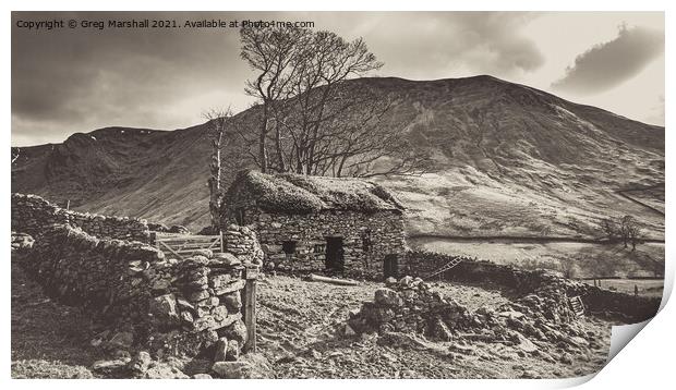 Lake District Barn in Sepia Print by Greg Marshall