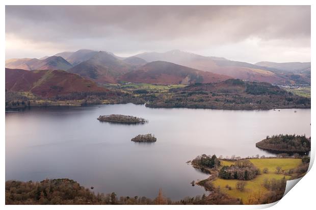 View to Cat Bells and surrounding Wainrights, Kesw Print by Greg Marshall