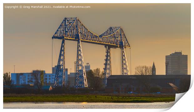 The Transporter Bridge Middlesbrough over River Tees at sunset Print by Greg Marshall