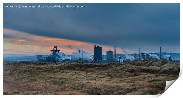 Redcar Steelworks at sunset.  Print by Greg Marshall