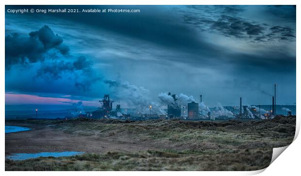Redcar Steelworks at dusk. Once mighty. Print by Greg Marshall