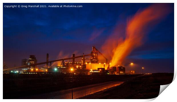 Redcar Steelworks at night Print by Greg Marshall