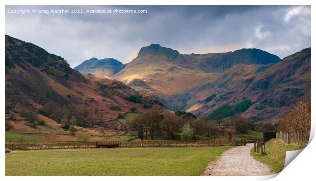 Harrison Stickle and Pavey Ark, Langdale valley Print by Greg Marshall