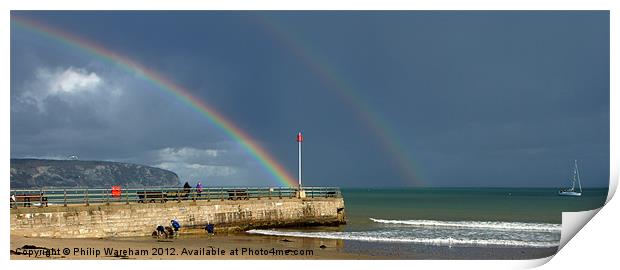 Double Rainbow at Swanage Print by Phil Wareham
