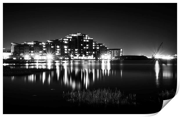 Harbour Lights Black and White Print by Phil Wareham