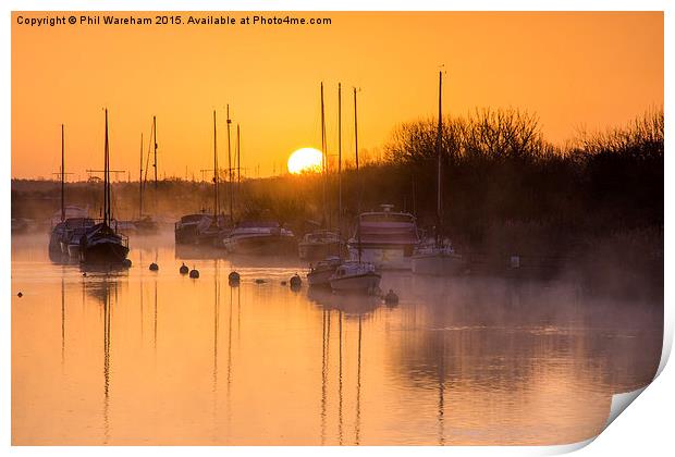  Sunrise over the moorings Print by Phil Wareham