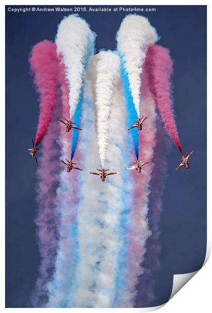  RAF Red Arrows Champagne Split - RIAT 2014 Print by Andrew Watson