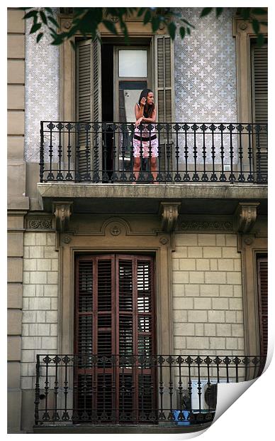 Woman on Balcony Print by Mike Crew