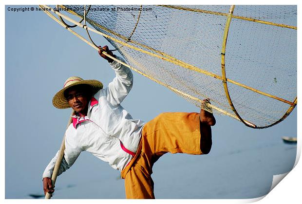  Burmese Fisherman Print by helene duerden