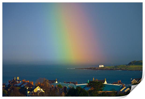 Rainbow at Sea, Larne, Co Antrim Print by Paul Evans