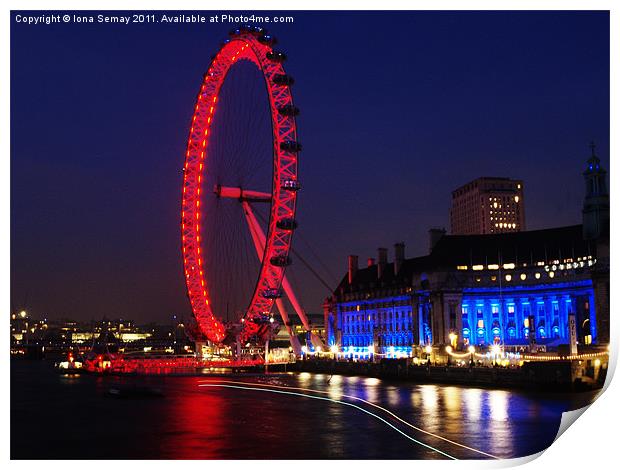 The London Eye at Night Print by Iona Semay