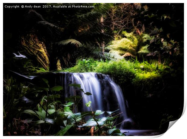 Sunlit waterfall Print by Andy dean