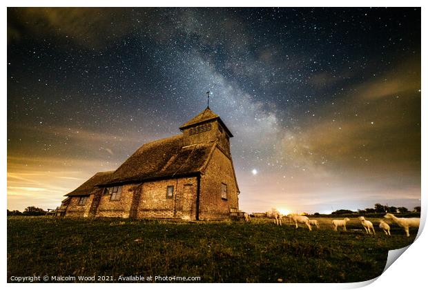 Milkyway over Church Print by Malcolm Wood
