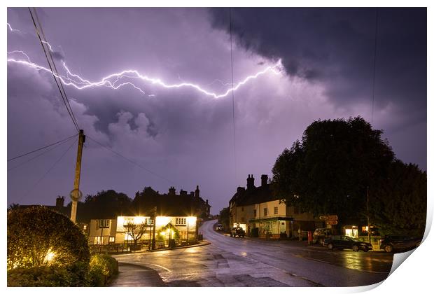 Lightning Over Goudhurst Hill Print by Malcolm Wood