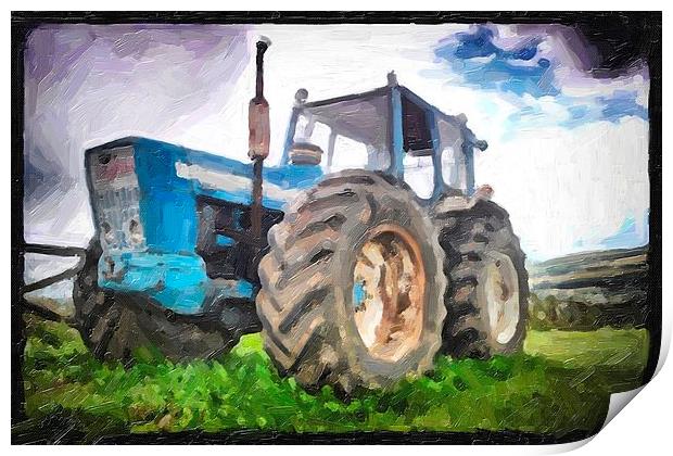 tractor in oil Print by kevin wise