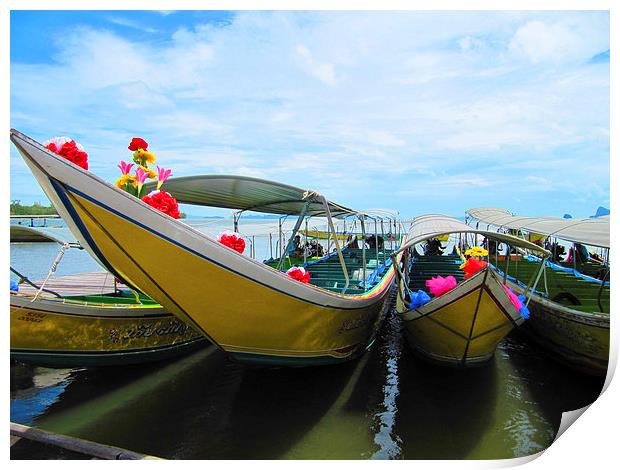 Thai Long Tail Boats Print by Luke Newman