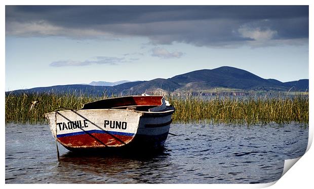 Boat at Lake Titicaca Print by Jamie Beck