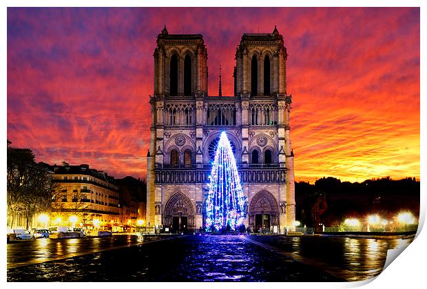 Notre Dame of Paris under a beautiful warm sunset Print by Ankor Light