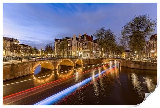 Amsterdam canal by night Print by Ankor Light