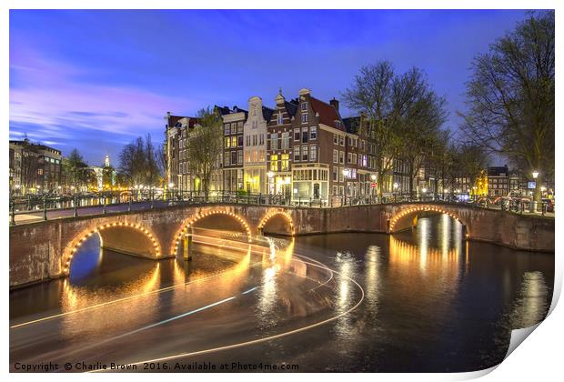 Sunset and night time at Amsterdam Print by Ankor Light
