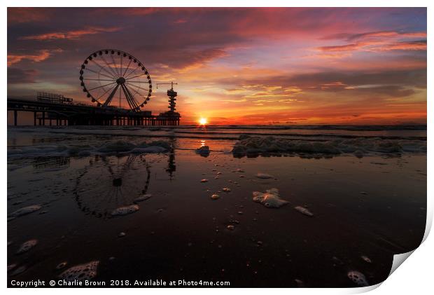 Sunset at The Hague beach Print by Ankor Light