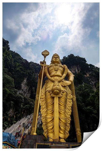 Statue of Lord Muruga in front Batu cave Print by Ankor Light