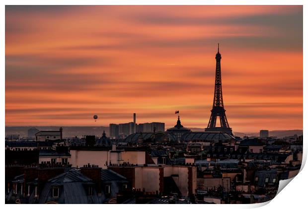 Red sunset on the Eiffel tower Print by Ankor Light