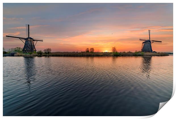 Long exposure of the Kinderdjik windmill sunrise Print by Ankor Light