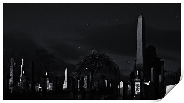 Spooky Graveyard at night Print by Buster Brown