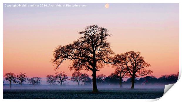 Moon Mist And Sunrise 2 Print by philip milner
