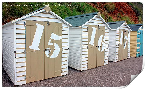 Numbered Beach Huts Print by philip milner