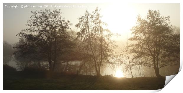Misty Sunrise Delamere Lake  Print by philip milner