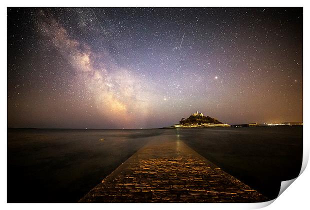 St Michaels mount and the Milky way Print by stuart bennett