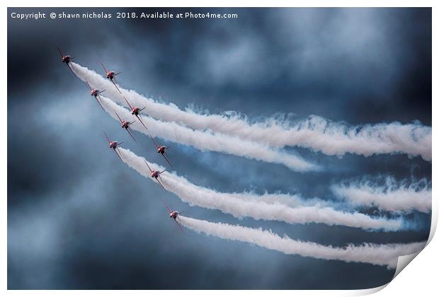 RAF Red Arrows Display Team Print by Shawn Nicholas