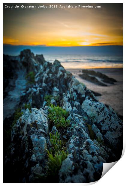 Rocks On Croyde Bay Beach Print by Shawn Nicholas
