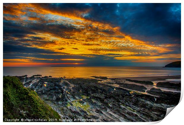 Sunset Over Croyde Bay, Devon Print by Shawn Nicholas