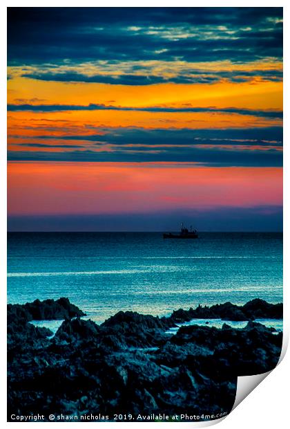 Sunset Over Croyde Bay, Devon Print by Shawn Nicholas