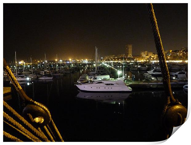 Alicante Marina at Night Print by Jacqui Farrell