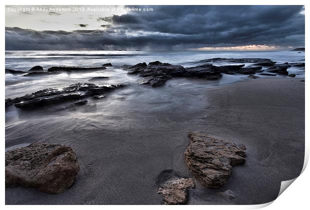Stormy Beach Sunset Print by Andy Anderson