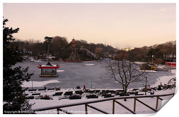 A View of Peasholm Park in the Snow Print by Elizabeth Wilson-Stephen