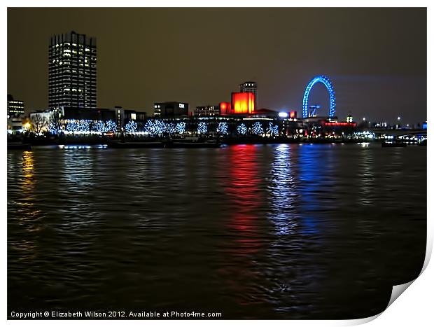 Lights on the River Thames Print by Elizabeth Wilson-Stephen