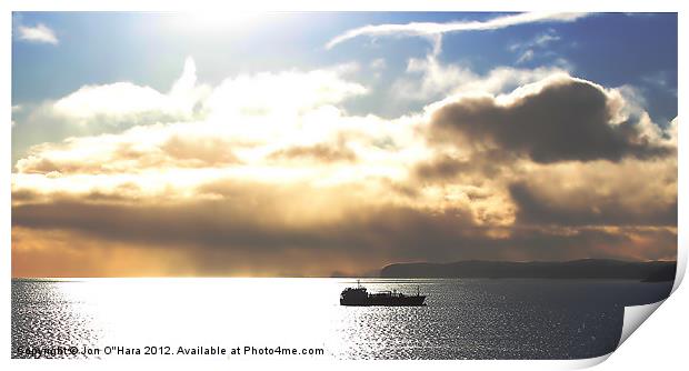 Golden horizon sparkling boat arrival Print by Jon O'Hara