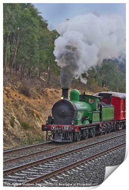 Steamtrain Y 112 steams up the hill Print by Matthew Burniston