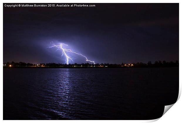  Lightning at the lake Print by Matthew Burniston