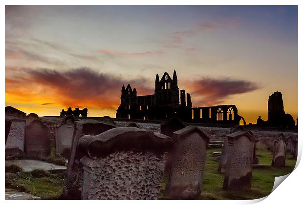 Whitby Abbey at sunrise Print by Gary Finnigan