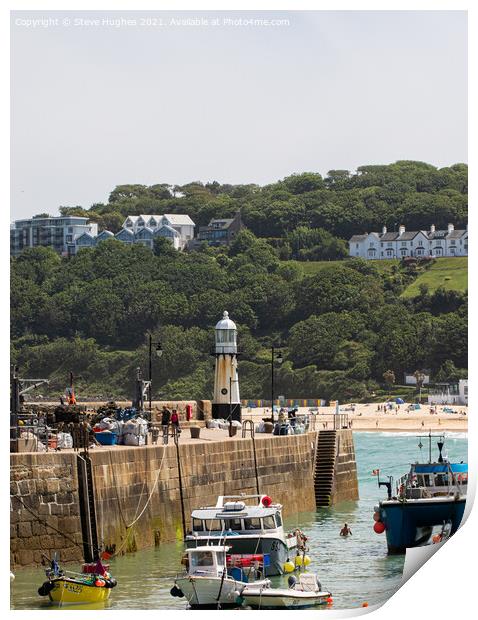 St Ives harbour wall Print by Steve Hughes