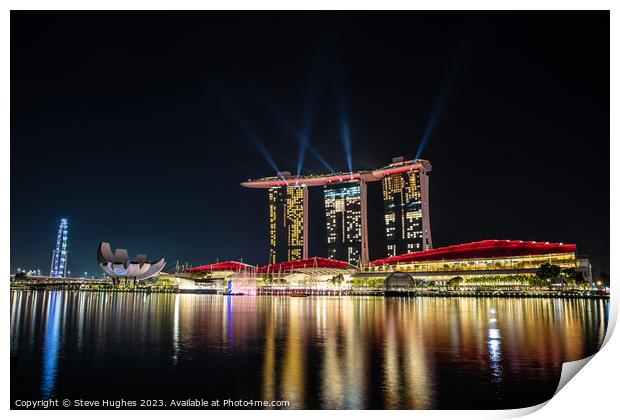 Marian Bay Sands hotel in red lights Print by Steve Hughes