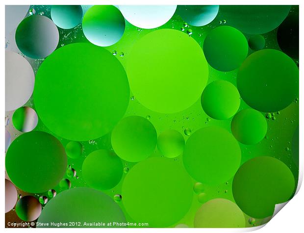 Green oil and water circles Print by Steve Hughes